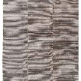 Vintage Striped Light Beige And Classic Taupe Hand-Knotted Wool Rug Persian BB8143