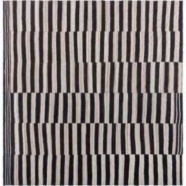 Vintage Striped Ivory And Charcoal Hand-Knotted Wool Rug Persian BB8155