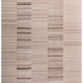 Vintage Striped Cream Beige Hand-Knotted Wool Carpet Persian BB8149