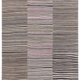 Vintage Striped Light Beige Hand-Knotted Wool Rug Persian BB8140