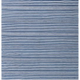 Vintage Striped White And Navy Blue Hand-Knotted Wool Rug Persian BB8146