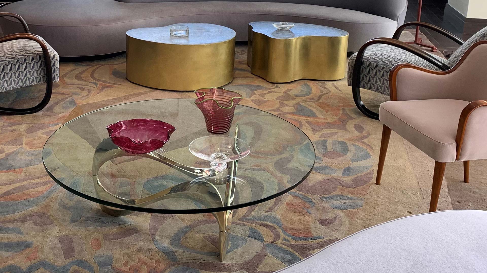 Art Deco rug from the Doris Leslie Blau collection in a living room designed by Keller Henderson