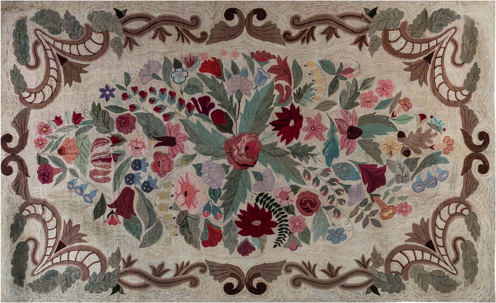 Vintage American Hooked Colorful Floral Handmade Wool Rug,BB7396 13'1" × 21'10"