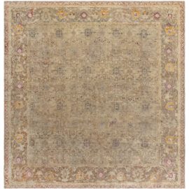 Antique Agra Indian Allover Warm Tan Hand-Knotted Wool Rug – Circa 1900 (Size Adjusted) BB8170