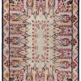 Vintage Spanish Abstract Cream Hand-Knotted Wool Rug BB8172