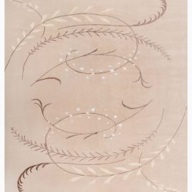 Modern Art Deco Floral Warm Tan Hand-Knotted Wool & Silk Rug “Dewvine” N12564