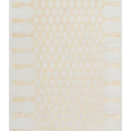 “Lacis” Modern Geometric Lattice Ivory With Gold Hand-Knotted Wool & Silk Runner N12569