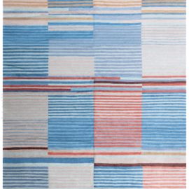 Art Deco Modern Handmade Warm Tan Wool Rug With Bold Stripes “Ventana” N12576