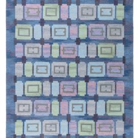 Scandinavian Vintage Geometric Gray Flatweave Wool Rug – “Spise Hall” By Judith Johansson BB8181