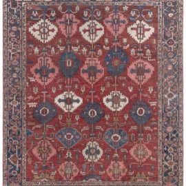 Antique Heriz Persian Allover Geometric Brick Red Hand-Knotted Wool Rug – Circa 1930 BB8198