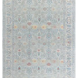 “Skyblush” Contemporary Traditional Floral Arabesque Light Gray Handmade Wool Carpet N12587