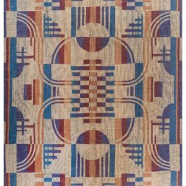 French Art Deco Vintage Geometric Cream Beige Flatweave Wool Rug BB8197