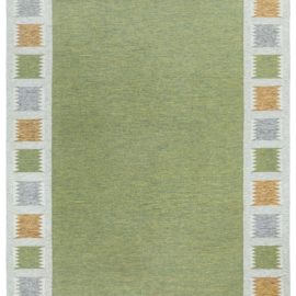 Swedish Vintage Geometric Light Gray Flatweave Wool Rug By Bitte Ahlgren BB8192