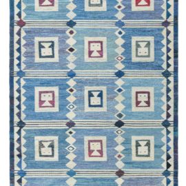 Vintage Swedish Geometric Ivory Flatweave Wool Rug The Girls In The Window Designed By Edna Martin BB8190