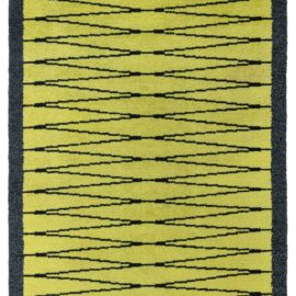 Vintage Swedish Geometric Forest Green Flatweave Wool Rug Pile BB8195