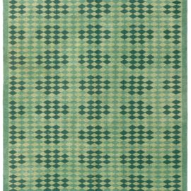 Vintage Swedish Geometric Sage With Forest Green Flatweave Wool Rug Double Sided BB8224