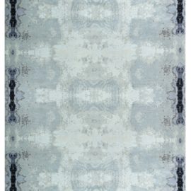 Modern Abstract Light Gray Handmade Silk Rug “Aether” N12599