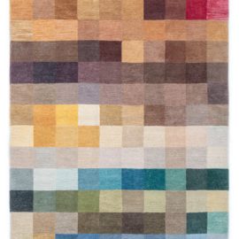 Contemporary Abstract Geometric Slate Blue Hand-Knotted Wool Carpet “Polychrome” N12605