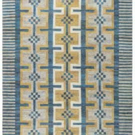 Swedish Vintage Geometric Warm Tan Flatweave Wool Rug BB8215