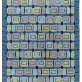 Swedish Vintage Geometric Slate Gray Flatweave Wool Rug By Judith Johansson (Spise Hall) BB8213