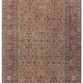 Antique Tabriz Persian Floral Allover Warm Tan Hand-Knotted Wool Carpet – Circa 1930 BB8234