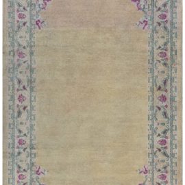 Antique Indian Medallion Floral Warm Tan Hand-Knotted Cotton Rug – Circa 1935 BB8240