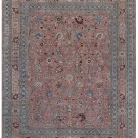 Antique Tabriz Persian Allover Floral Soft Beige Hand-Knotted Wool Rug – Circa 1930 BB8244