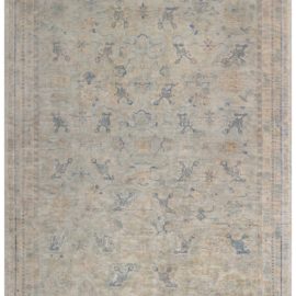 Antique Oushak Turkish Allover Floral Light Gray Hand-Knotted Wool Rug – Circa 1925 BB8219