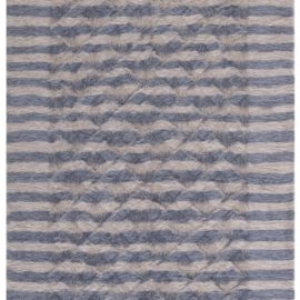 Slate Gray And Light Striped Contemporary Hand-Knotted Goat Hair Runner “Arete” N12619