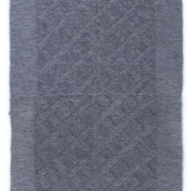 Contemporary Geometric Slate Gray Handmade Goat Hair Runner “Obsidian Grid” N12618