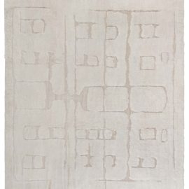“Glyph” Contemporary Abstract Geometric Light Beige With Classic Taupe Hand-Knotted Wool Rug N12609