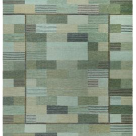“Forest” Modern Scandinavian Geometric Sage Flatweave Wool Oversized Rug N12607