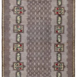 Vintage French Art Deco Floral Classic Taupe – Hand-Knotted Wool Rug By Paule Leleu BB8229