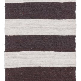 Vintage Striped Ivory And Charcoal Hand-Knotted Wool Runner Persian BB8249