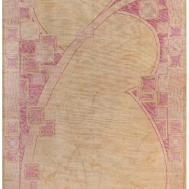 Vintage Art Nouveau Abstract Tan Hand-Knotted Wool Rug Viennese BB8227