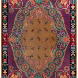 Vintage Art Nouveau Floral Brown Hand-Knotted Wool Rug Viennese BB8260