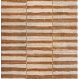 Vintage Turkish Striped Light Beige And Warm Tan Hand-Knotted Wool Rug BB8268