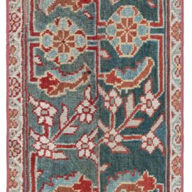Antique Oushak Turkish Floral Allover Blue Hand-Knotted Wool Runner – Circa 1930 (Fragment) BB8287