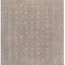 Antique Tabriz Persian Floral Allover Dusty Tan Hand-Knotted Wool Carpet – Circa 1910 BB8292