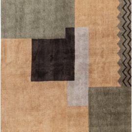 “Quoin” Contemporary Art Deco Geometric Warm Tan Hand-Knotted Wool Rug N12343