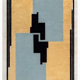Oversized French Art Deco Vintage Geometric Warm Tan Hand-Knotted Wool Carpet After Da Silva Bruhns BB8272