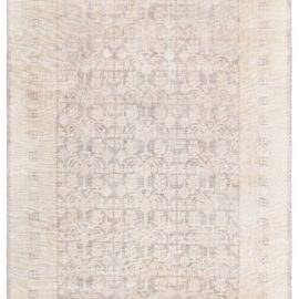 Vintage Samarkand Floral Pale Sand Hand-Knotted Wool Carpet Pomegranate Design BB8285