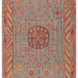 Vintage Samarkand Floral Gray Hand-Knotted Wool Rug BB8284
