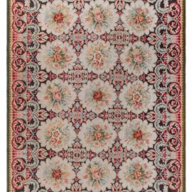 Bessarabian-Inspired Traditional Floral Cream Hand-Knotted Rug “Fleurond” N12643