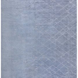 Modern Geometric Diamond Slate Gray Handmade Silk & Wool Rug mist “Mist Diamond” N12636