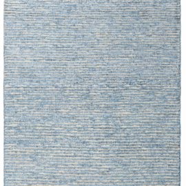 Contemporary Striped Light Gray And Blue Hand-Knotted Hemp Runner “Cerulean” N12641