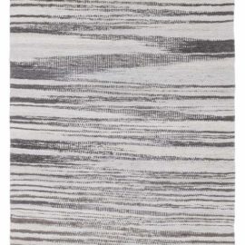 Modern Abstract Stripes Light Gray Flatweave Wool Runner “Fallline” N12637