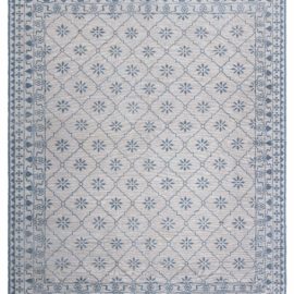 Modern Floral Lattice Light Gray With Slate Blue Handmade Wool Rug “Celeste” N12649