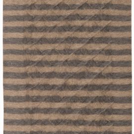 Modern Natural Fibers Stripes Classic Taupe And Warm Tan Hand-Knotted Goat Hair Rug “Striata” N11458