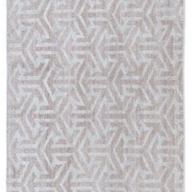 Modern Geometric Interlocking Light Taupe With Gray Hand-Knotted Wool Runner “Trigon” N12640
